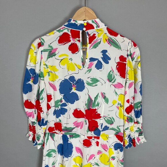 RIXO‎ Target Collab Dress Floral Mock Neck Cascade Ruffle White Colorful Size 8 - Picture 7 of 16